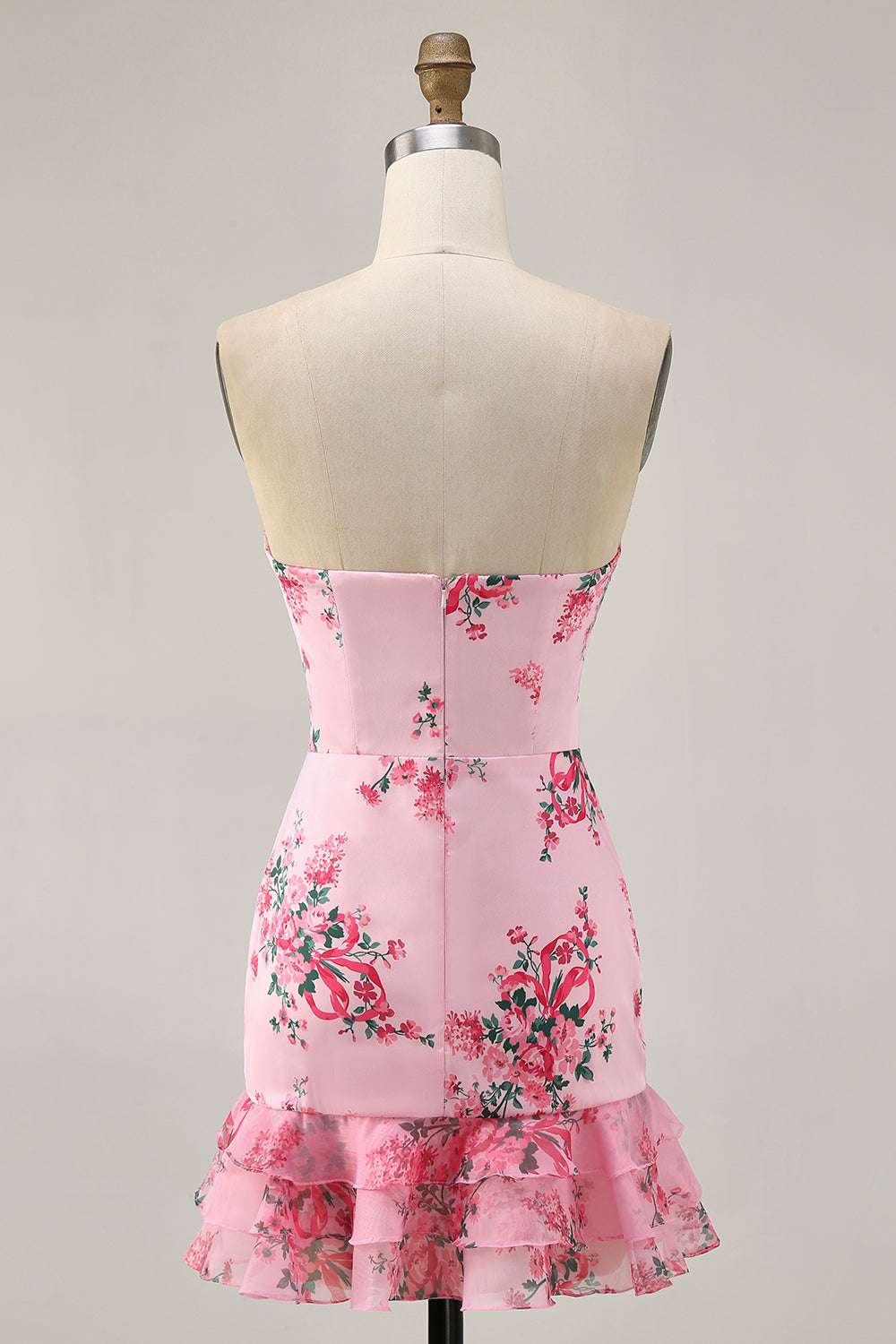 White Blue Flower Bodycon Strapless Printed Short Party Dress