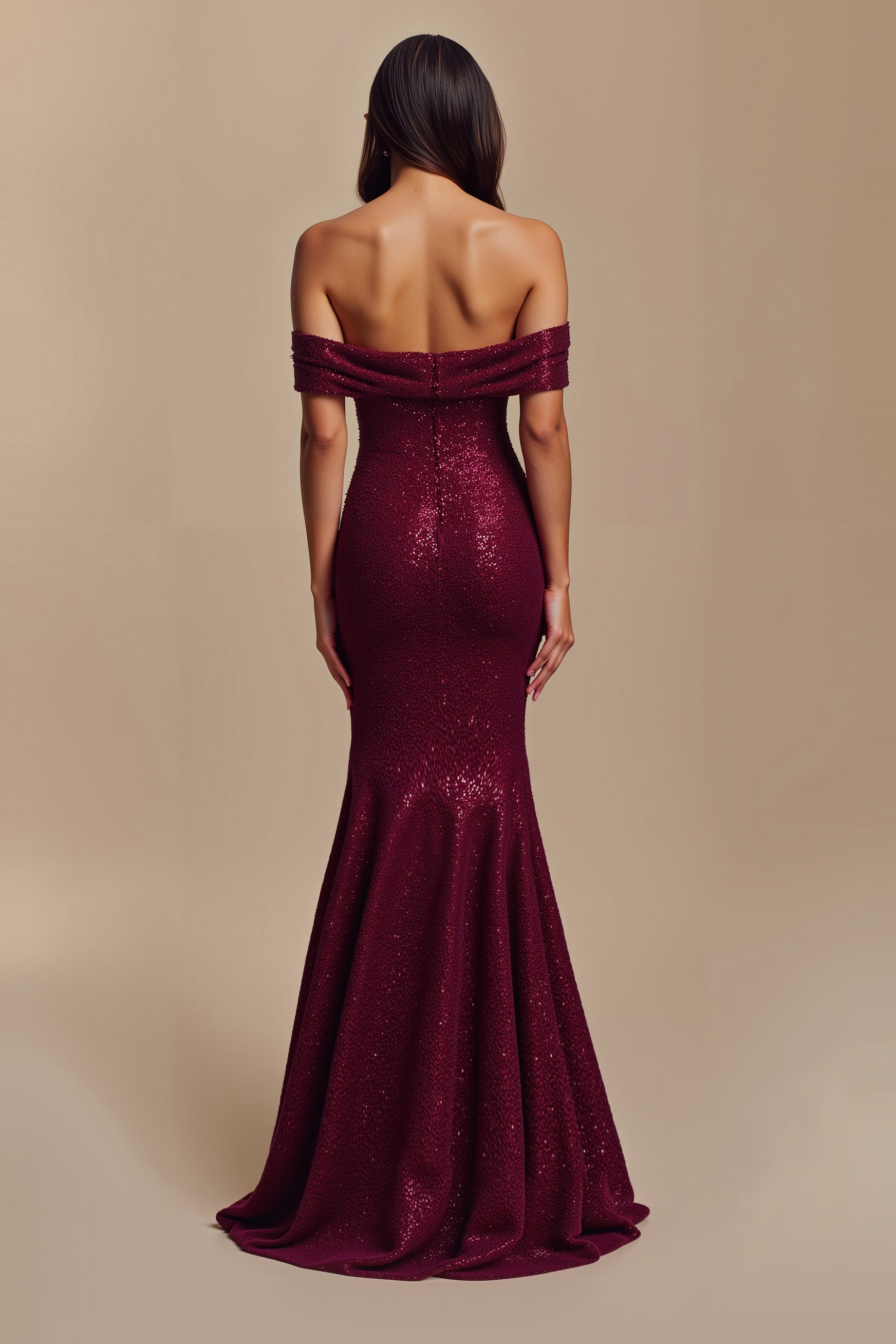 Sparkly Burgundy Mermaid Floral Long Holiday Party Dress