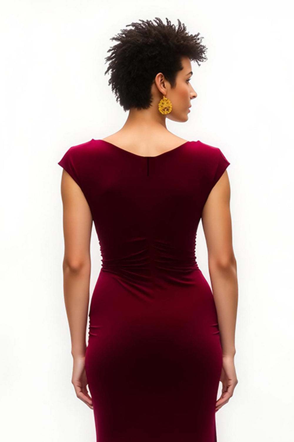 Burgundy Boat Neck Velvet Long Holiday Party Dress With Slit