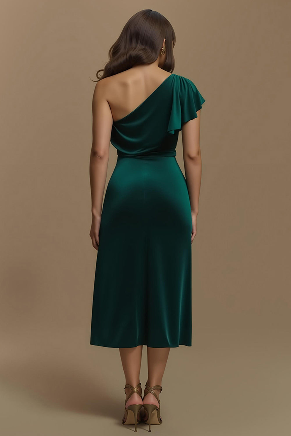 Robe fourreau midi en velours vert foncé avec manches pour les fêtes de fin d'année