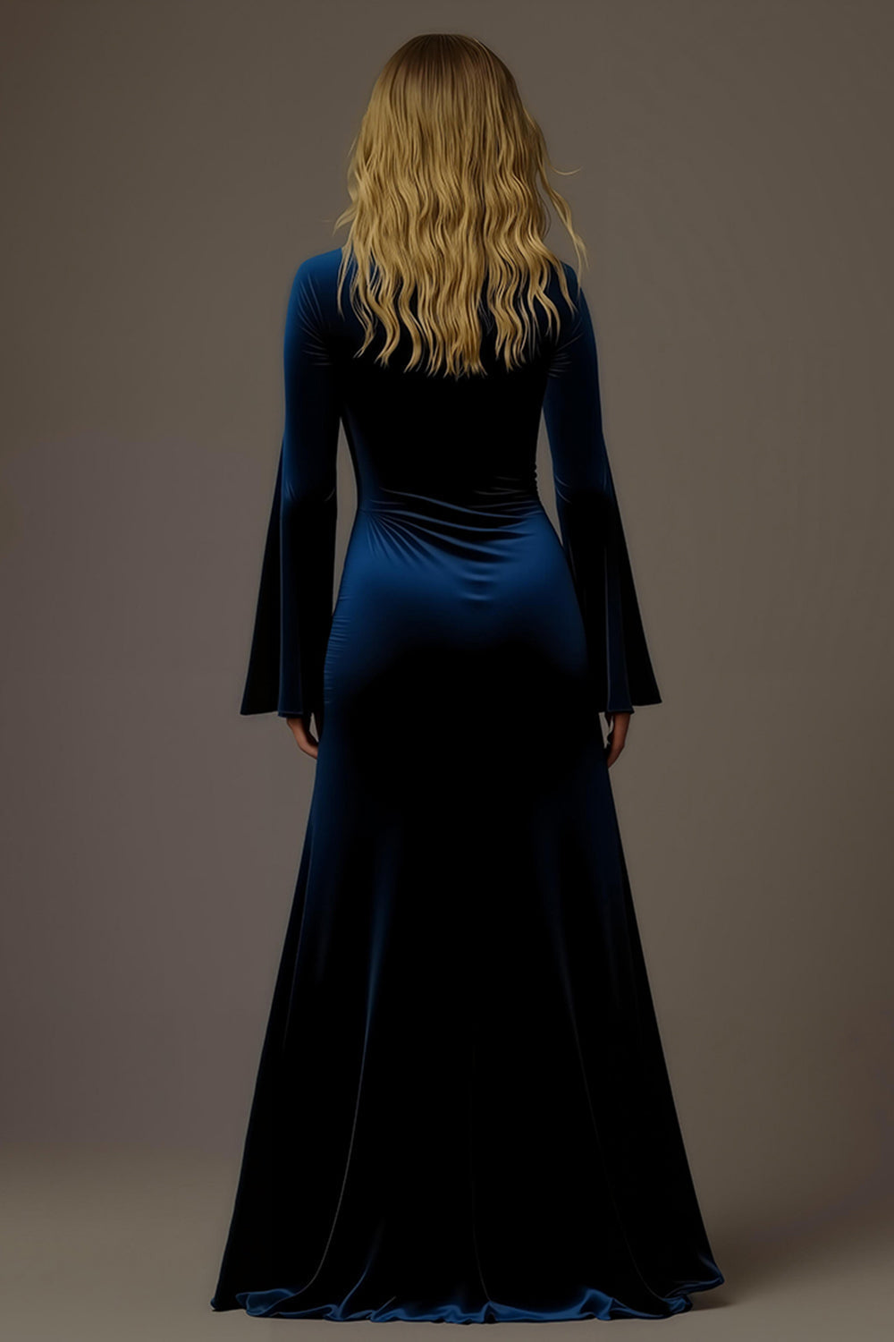 Royal Blue Sheath V-Neck Long Sleeve Velvet Holiday Party Dress
