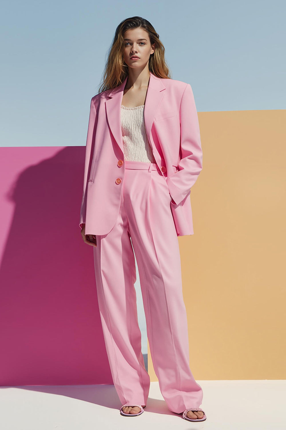 Pink 2 Piece Satin Single Breasted Women Suits with Pockets
