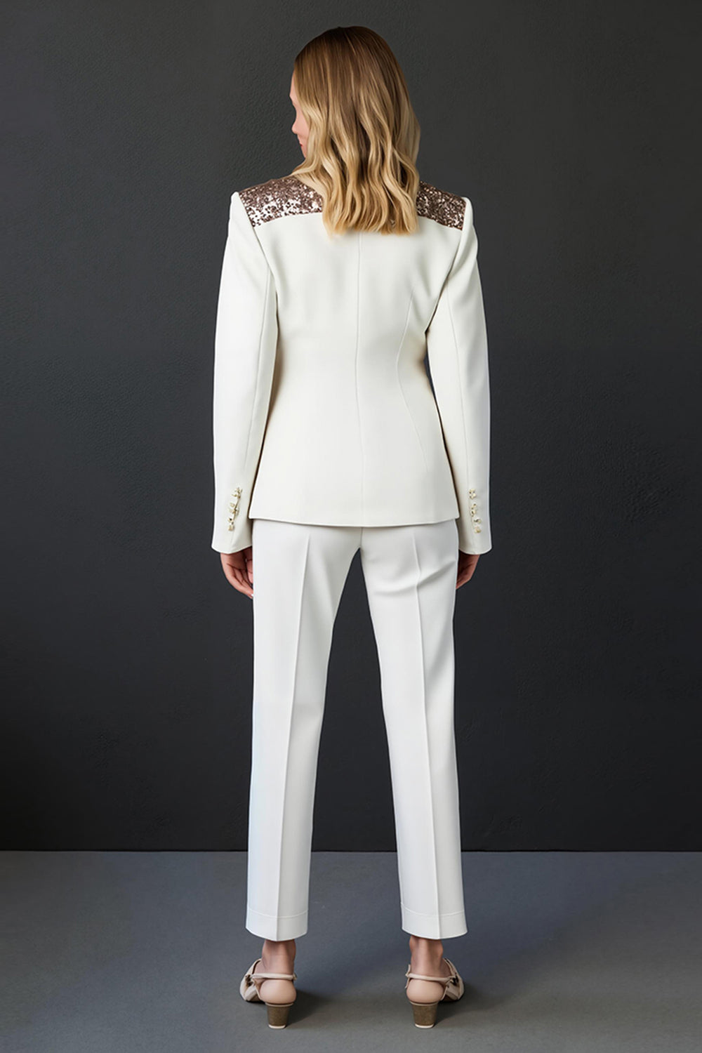 Sparkly White Shawl Lapel 2 Piece Prom Suits with Buttons