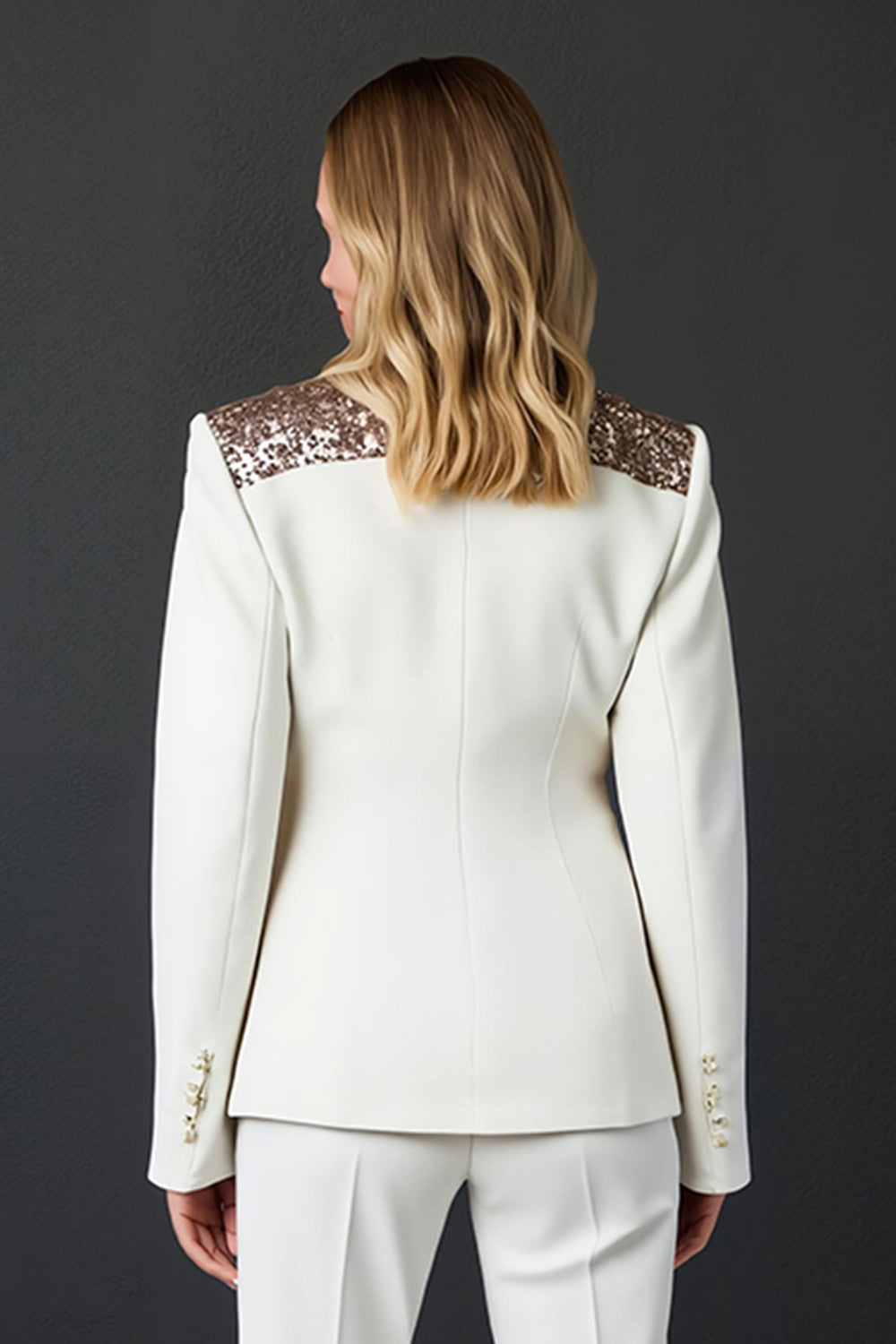 Sparkly White Shawl Lapel 2 Piece Prom Suits with Buttons