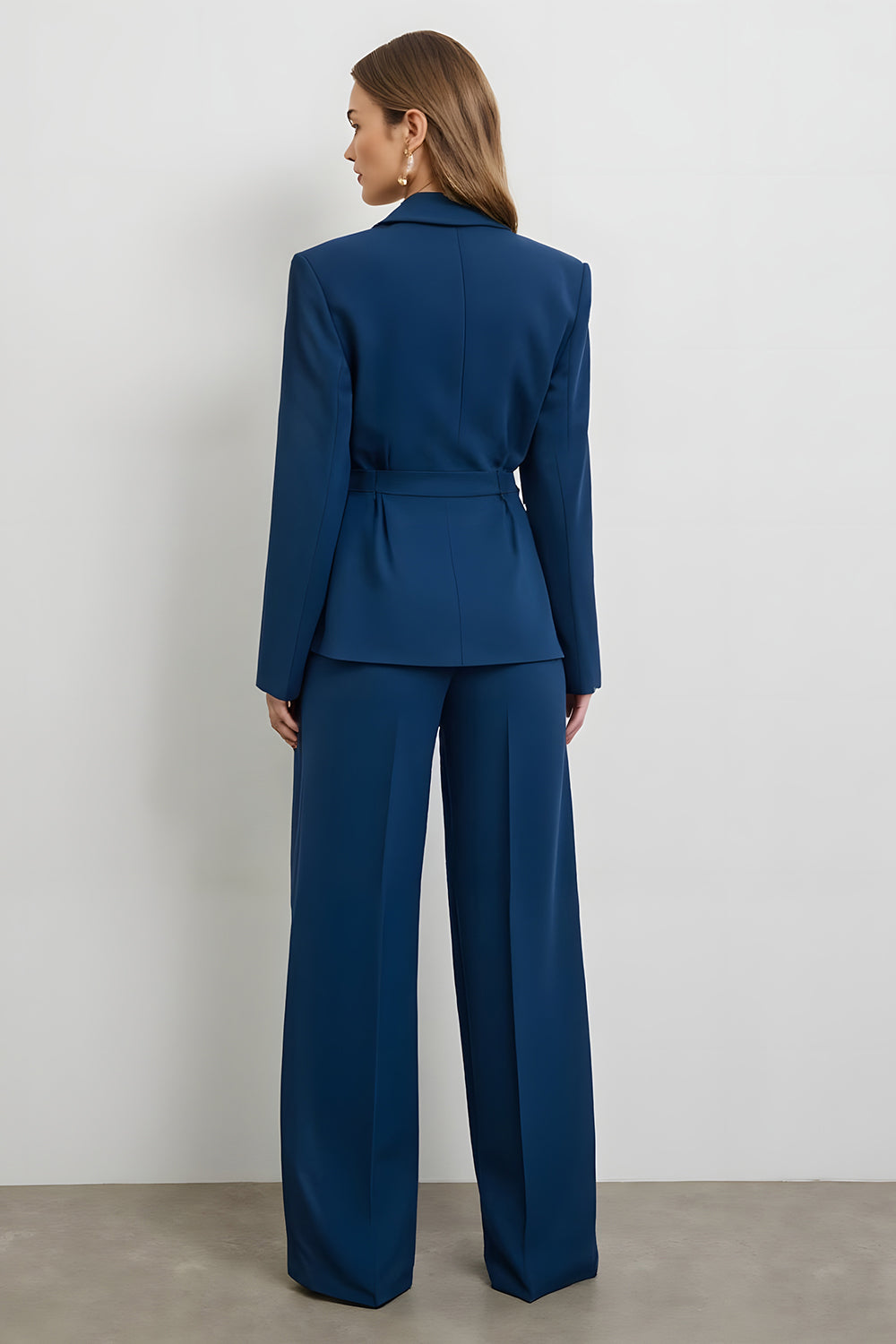 Dark Blue Double-Breasted 2-Piece Satin Work Suits