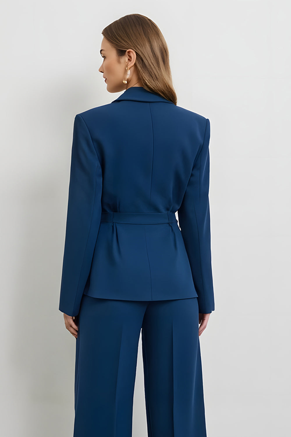 Dark Blue Double-Breasted 2-Piece Satin Work Suits