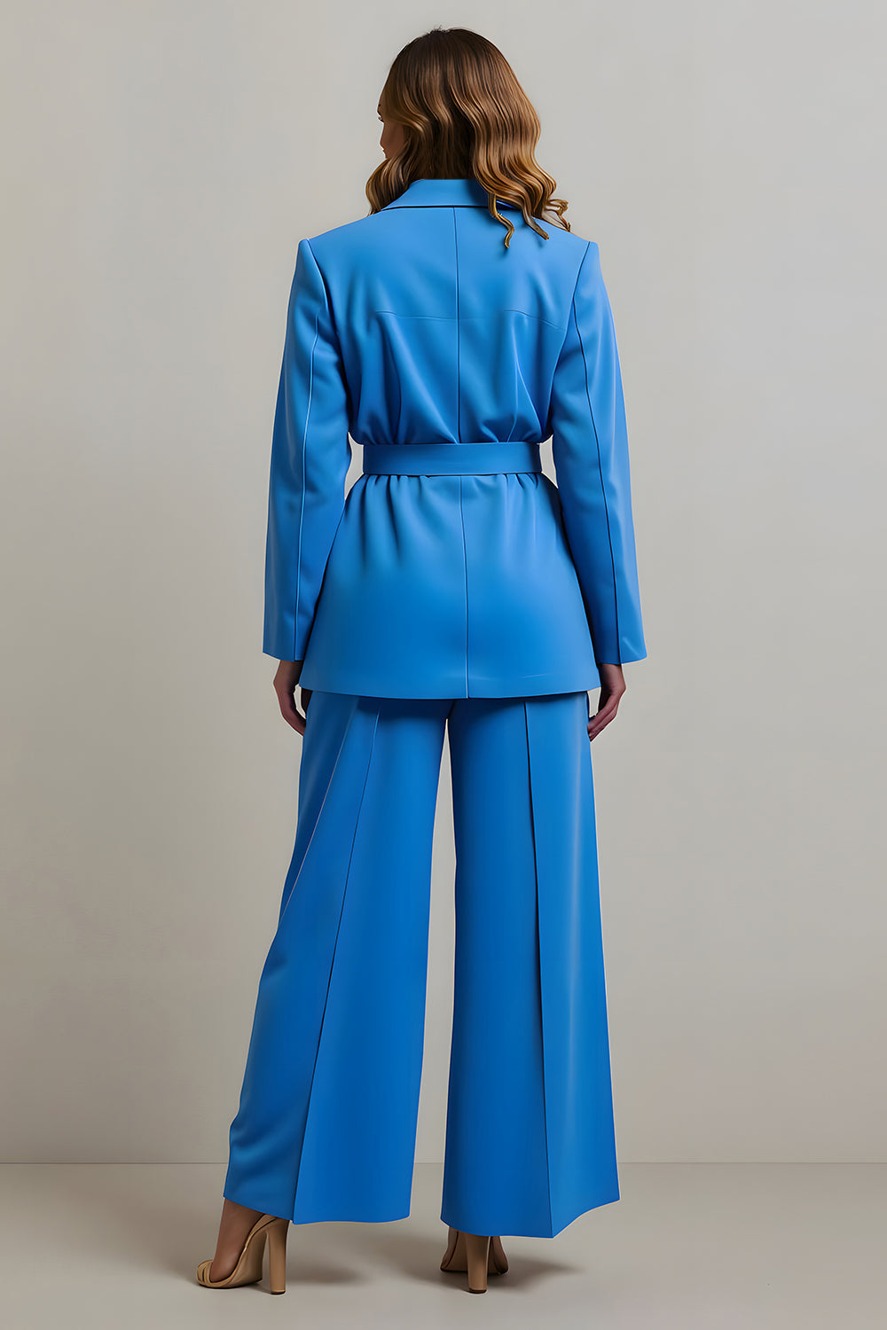 Blue Notched Lapel 2 Piece Women's Prom Suit with Belt