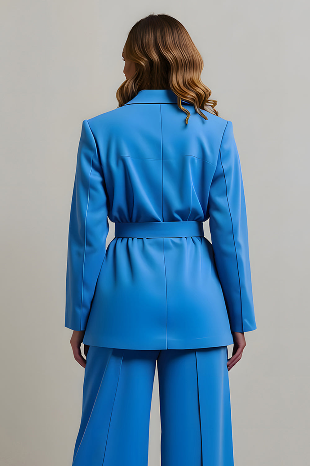 Blue Notched Lapel 2 Piece Women's Prom Suit with Belt