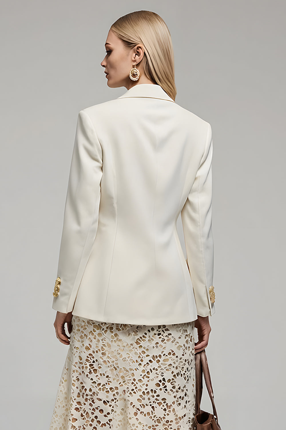 Ivory 2 Piece Notched Lapel Lace Pencil Business Suits