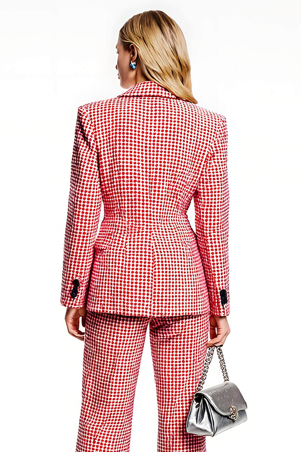 Red Plaid 2 Piece Notched Lapel Business Suits