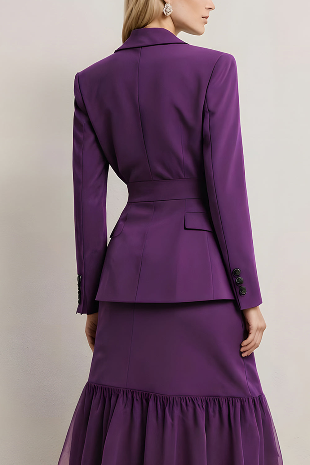 Dark Purple 2 Piece Peak Lapel Pencil Midi Business Suits