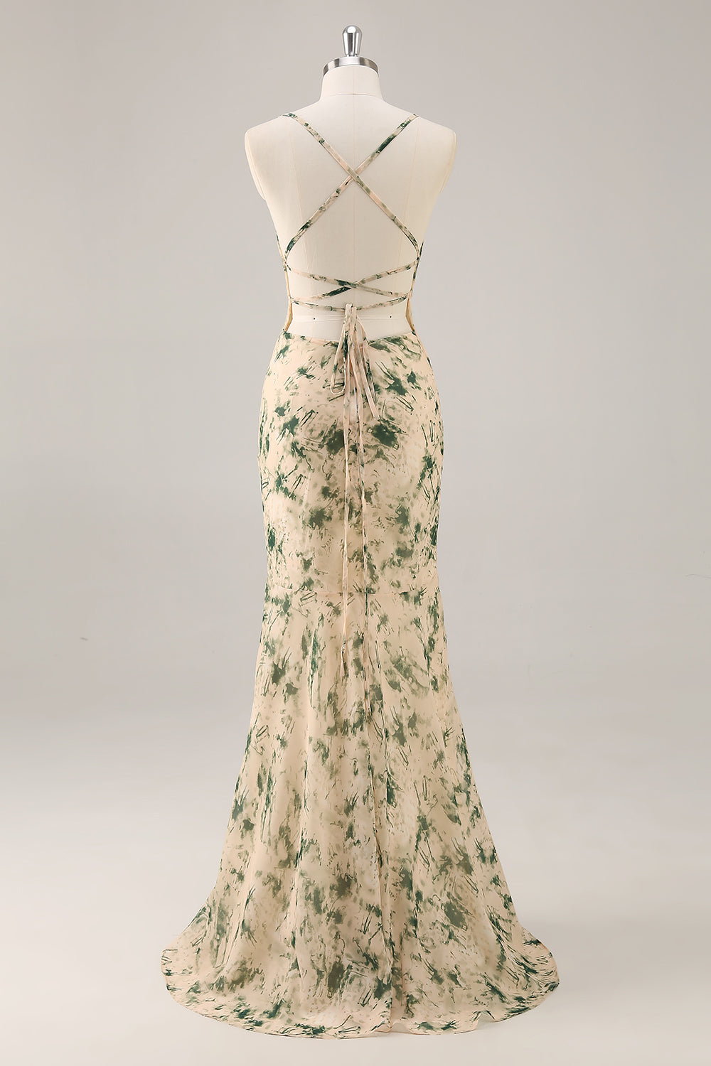 Robe de demoiselle d'honneur sirène fendue imprimée florale champagne