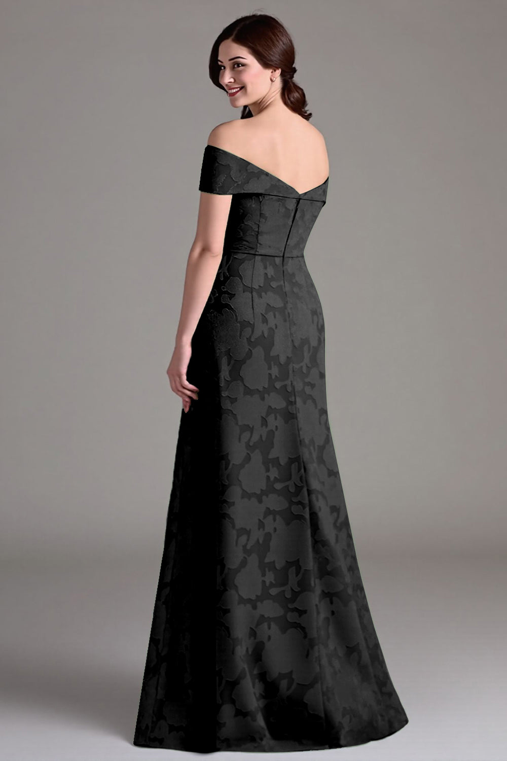 Vestido largo de coro A-line floral verde salvia con hombros descubiertos