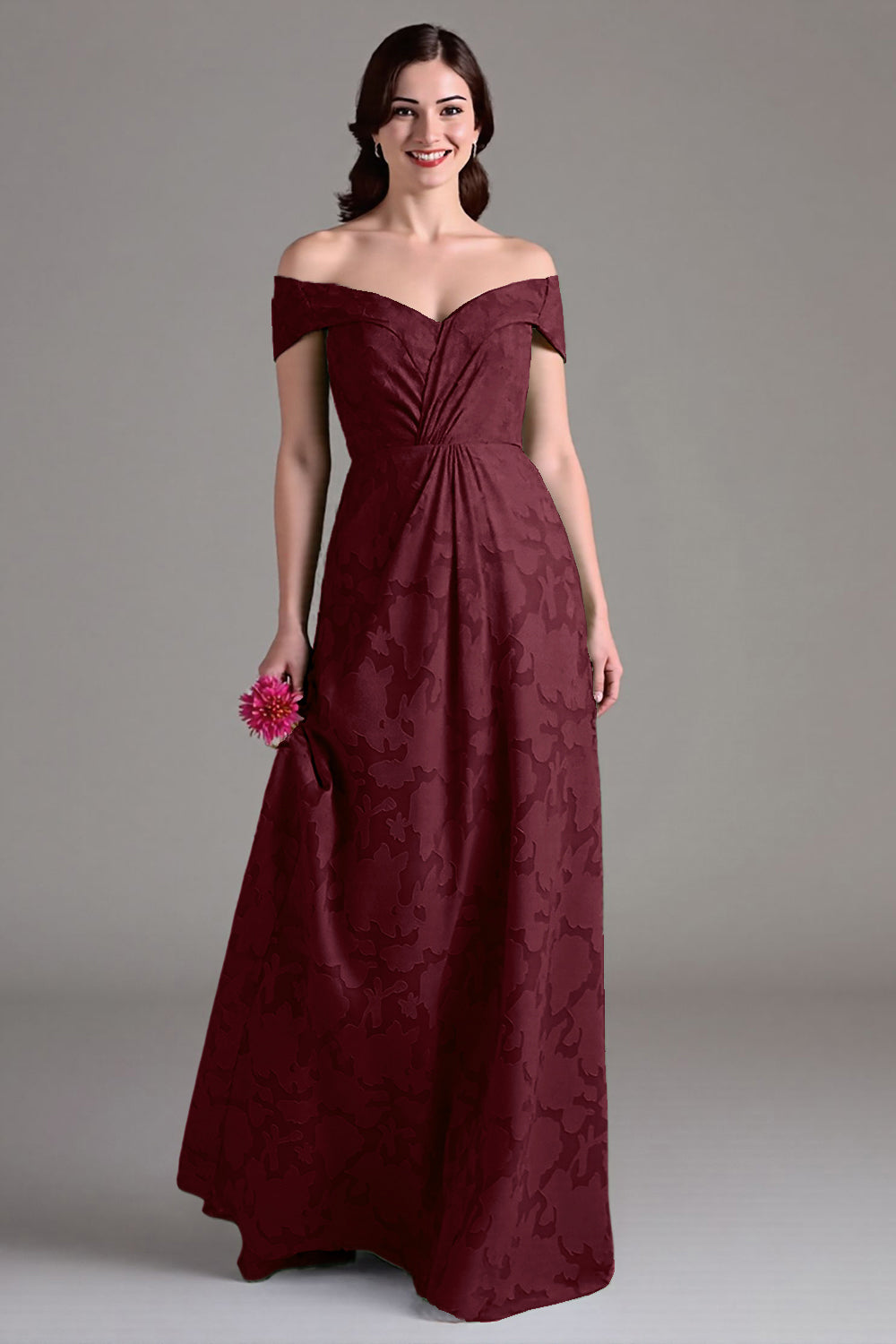 Vestido largo de coro A-line floral verde salvia con hombros descubiertos
