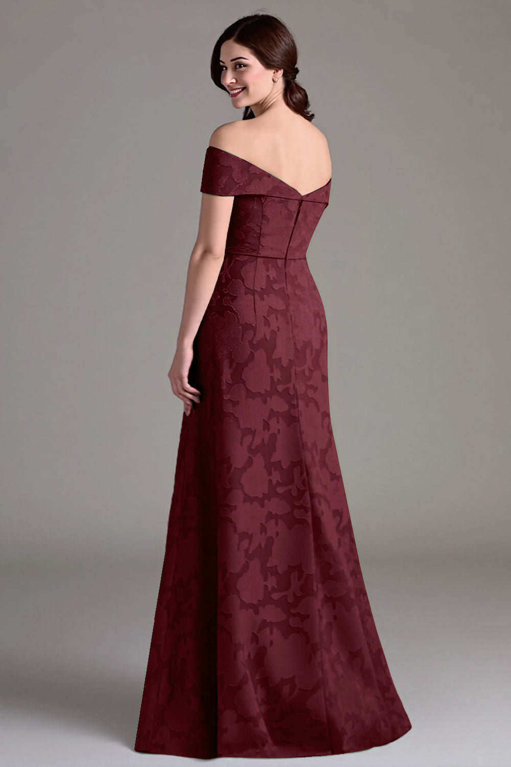 Vestido largo de coro A-line floral verde salvia con hombros descubiertos