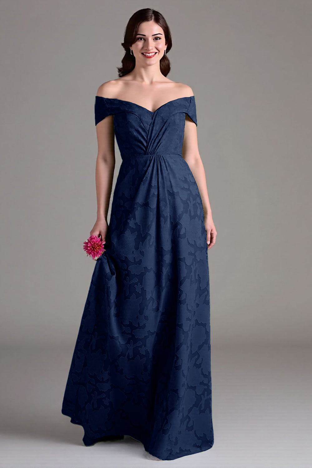 Vestido largo de coro A-line floral verde salvia con hombros descubiertos