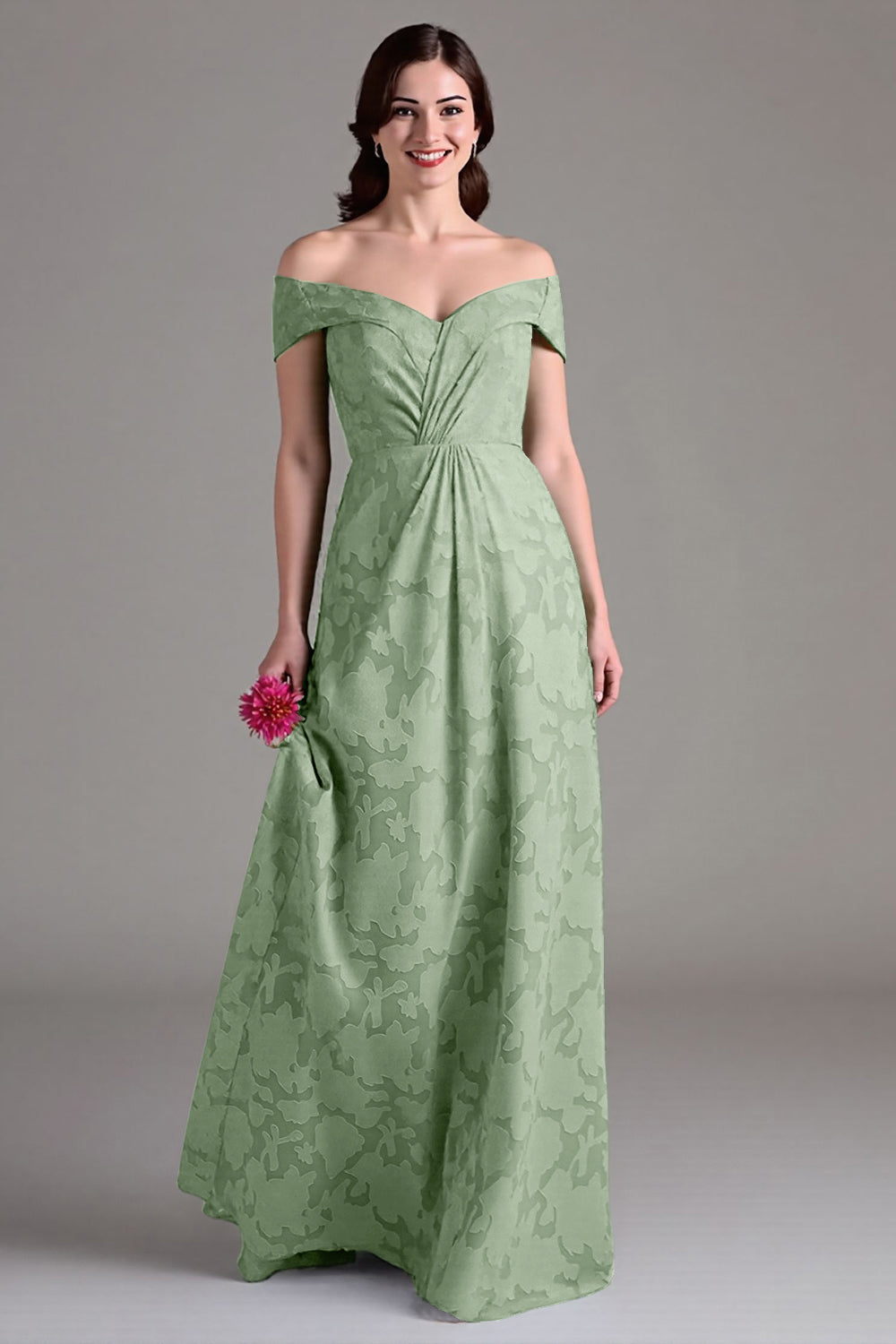 Eucalyptus A-Line Off The Shoulder Long Bridesmaid Dress