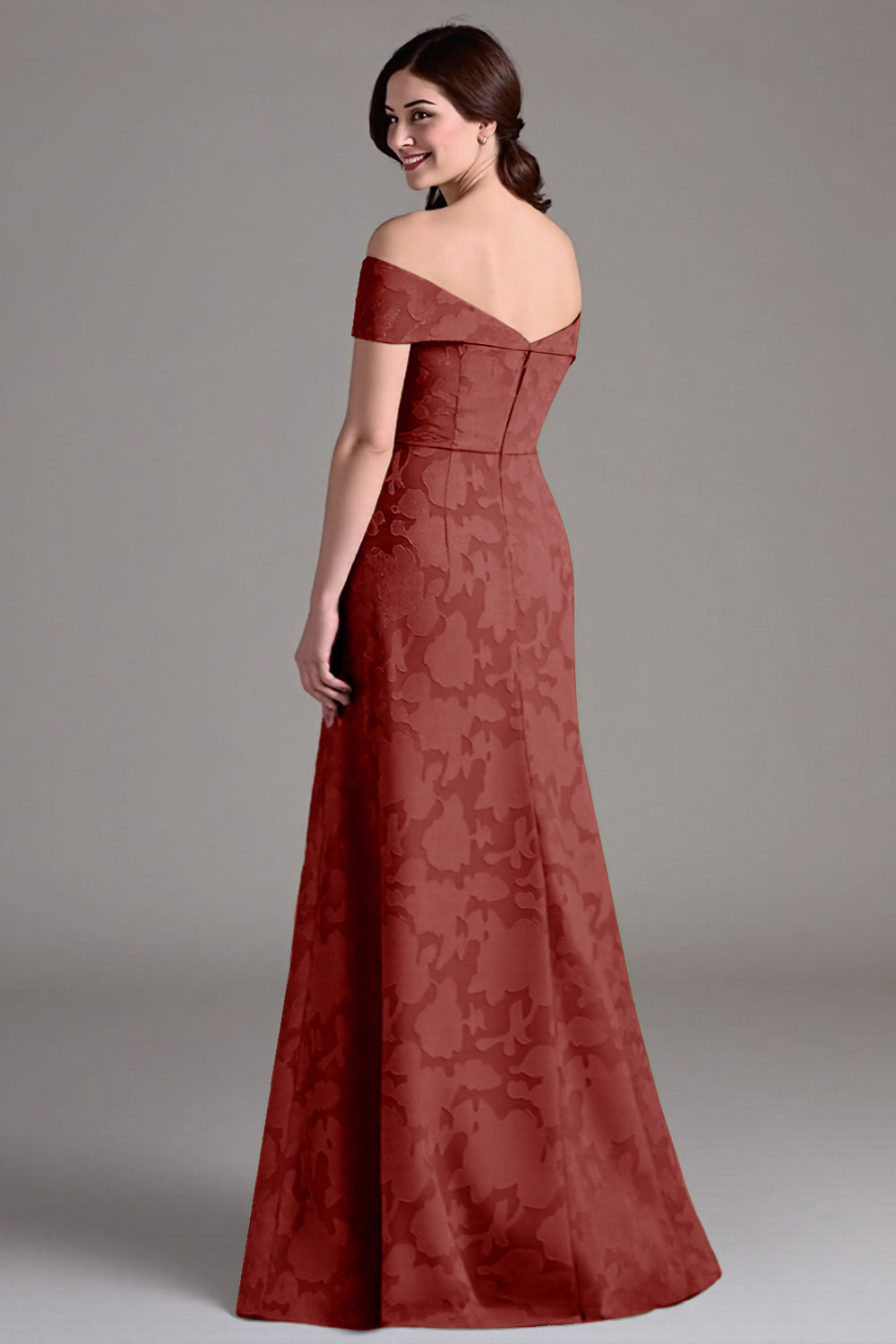 Vestido largo de coro A-line floral verde salvia con hombros descubiertos