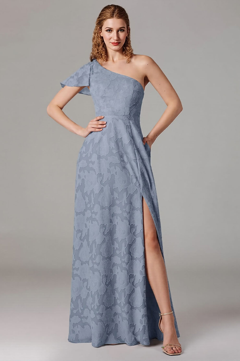 One Shoulder Black A-Line Long Choir Dress with Slit