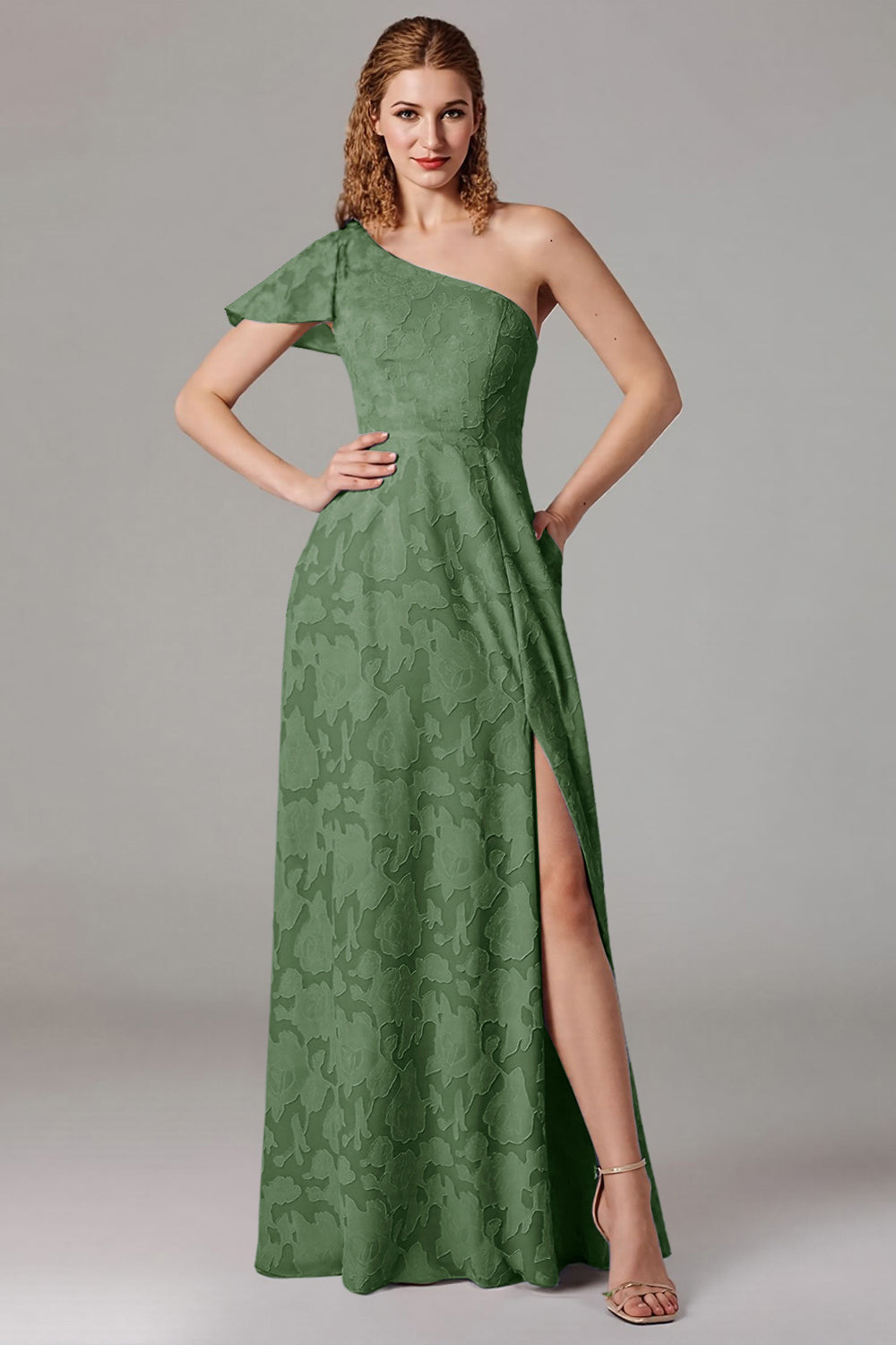 One Shoulder Black A-Line Long Choir Dress with Slit