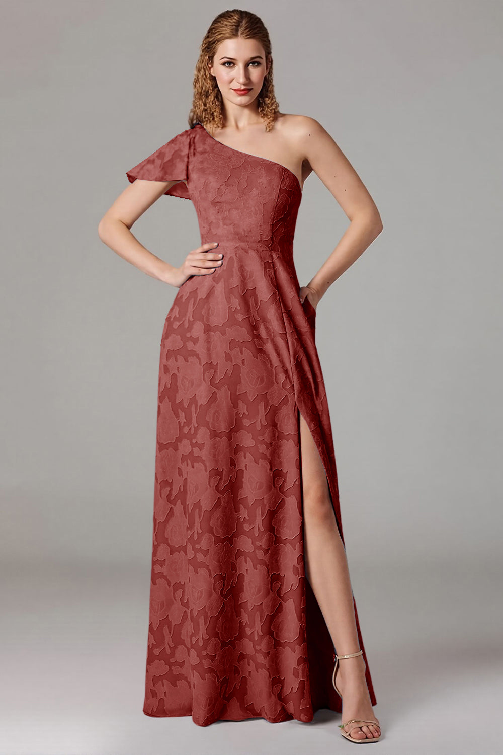 One Shoulder Black A-Line Long Choir Dress with Slit