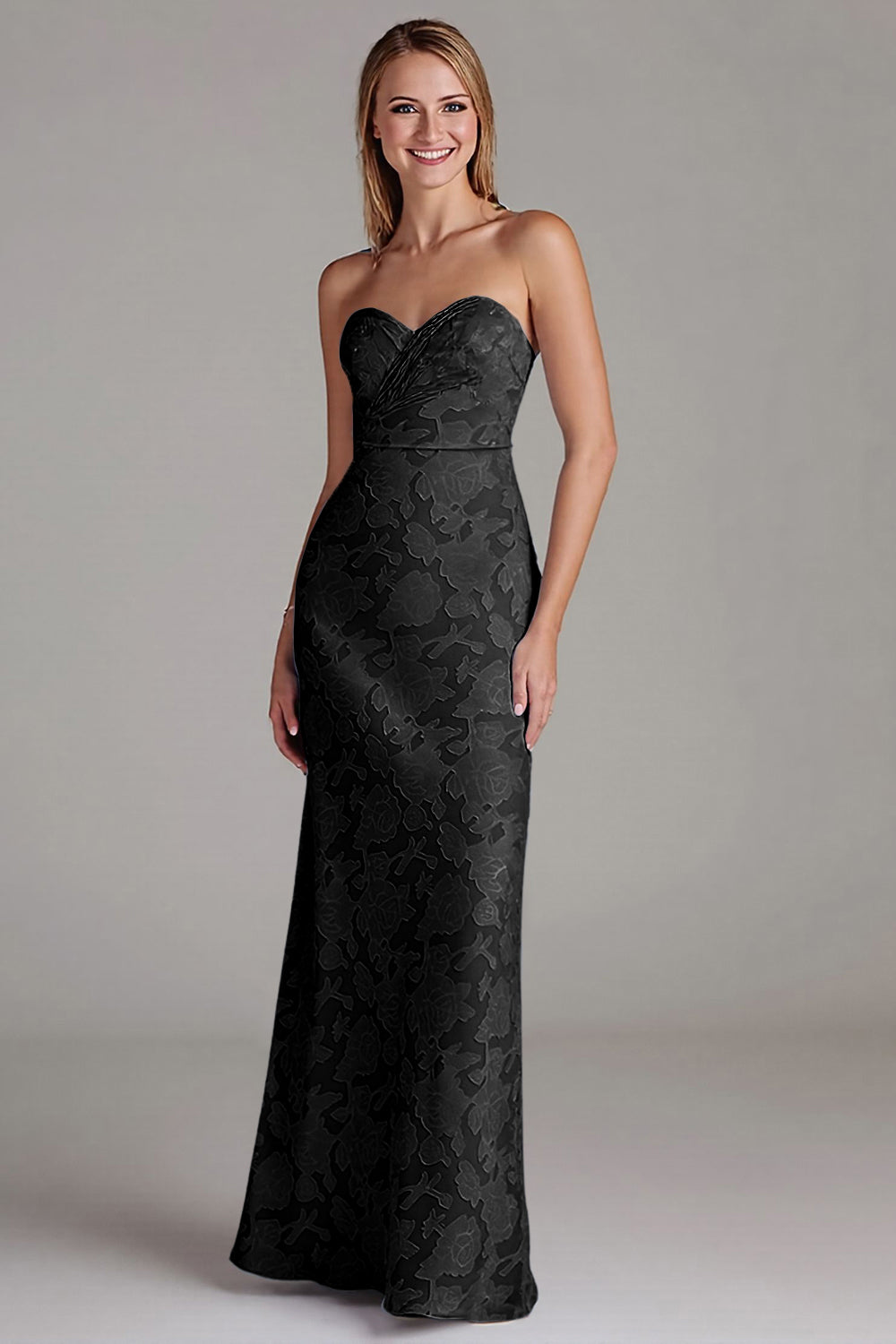 Robe de demoiselle d'honneur longue fourreau bustier bleu poussière