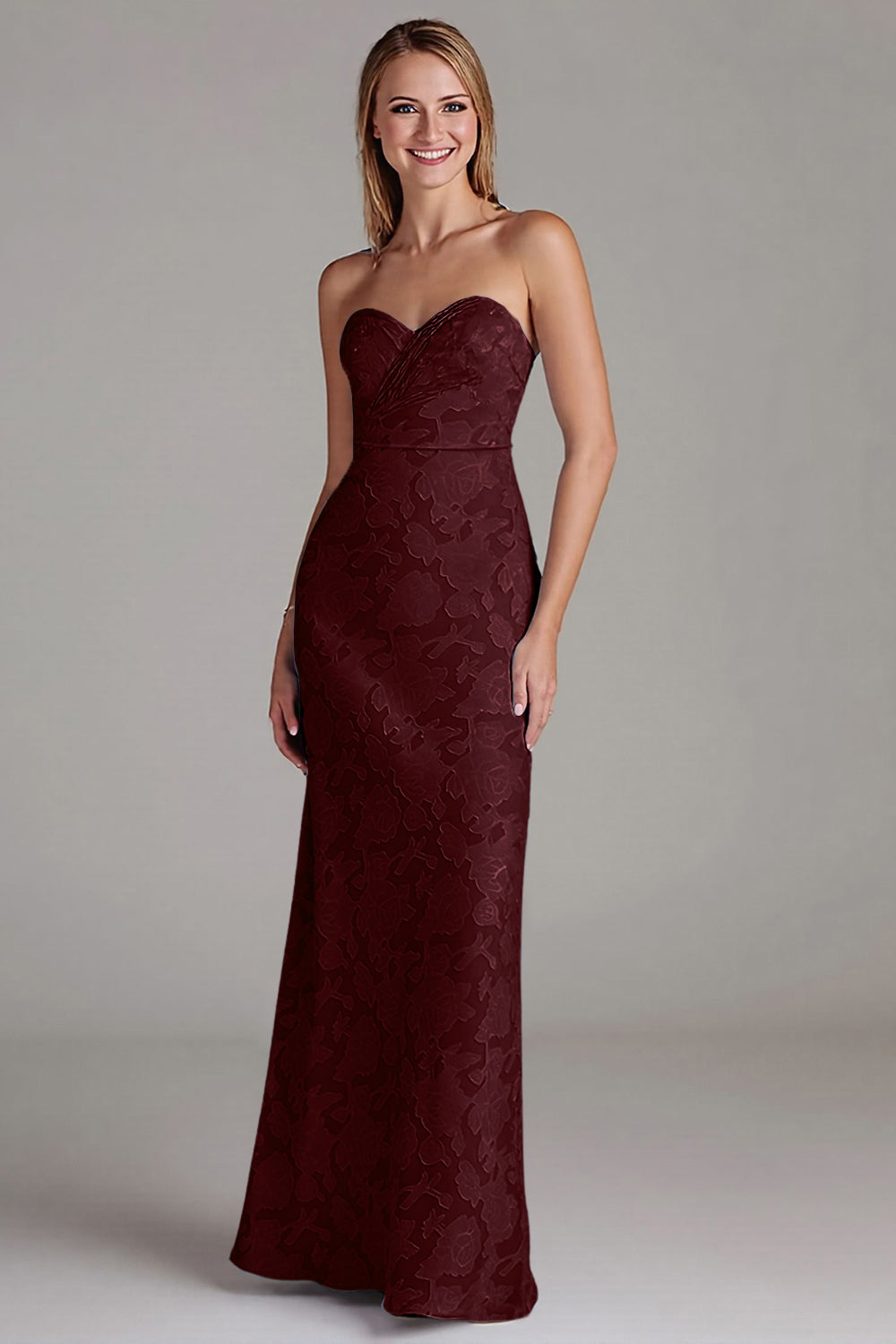 Robe de demoiselle d'honneur longue fourreau bustier bleu poussière