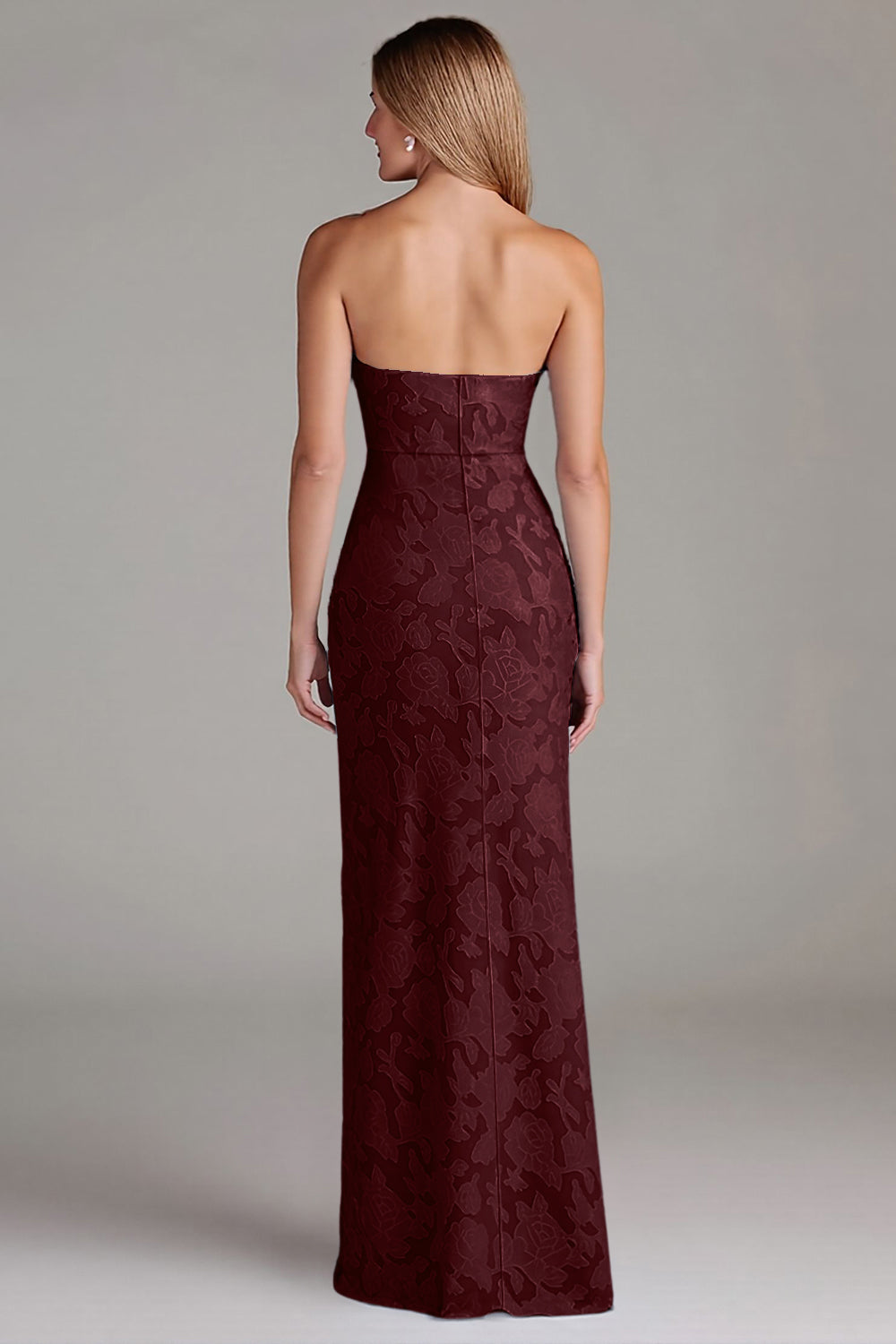 Robe de demoiselle d'honneur longue fourreau bustier bleu poussière