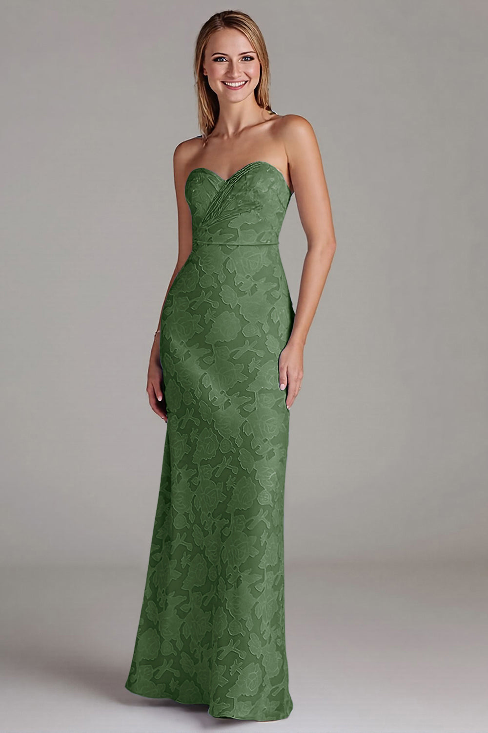 Robe de demoiselle d'honneur longue fourreau bustier bleu poussière