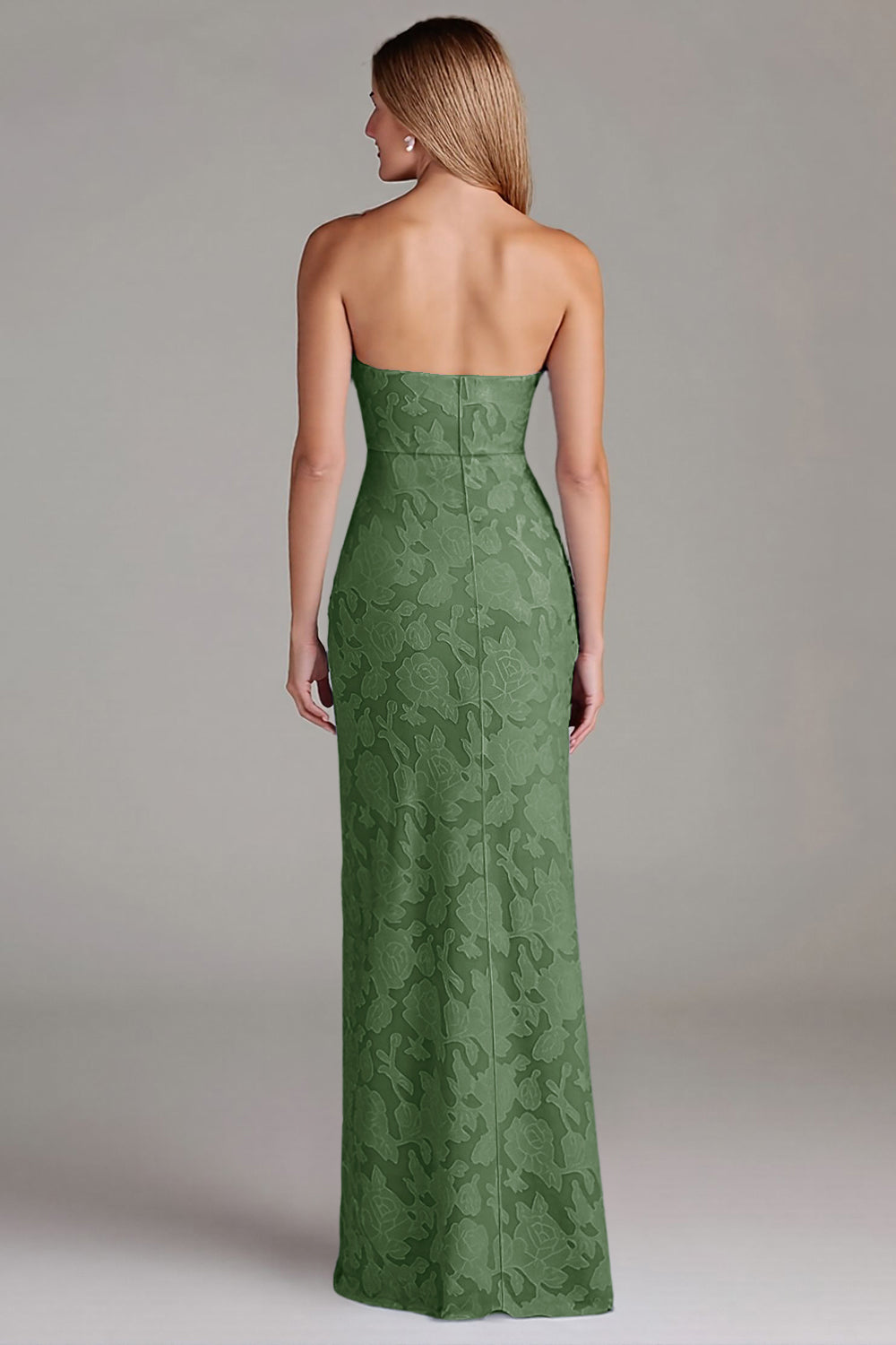 Robe de demoiselle d'honneur longue fourreau bustier bleu poussière