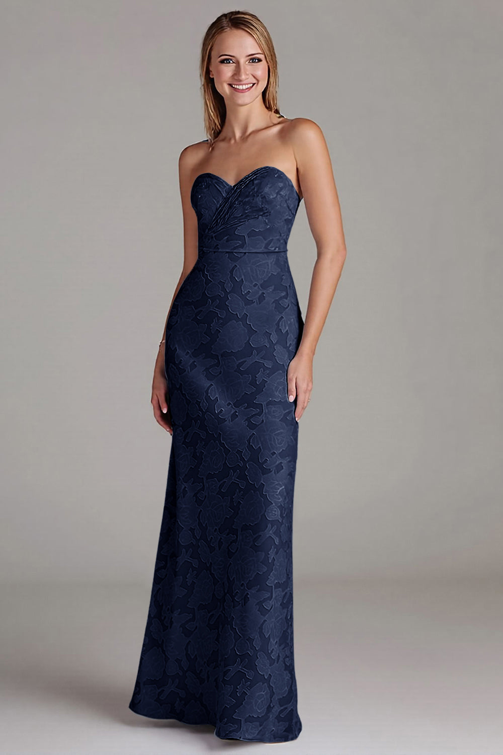 Robe de demoiselle d'honneur longue fourreau bustier bleu poussière