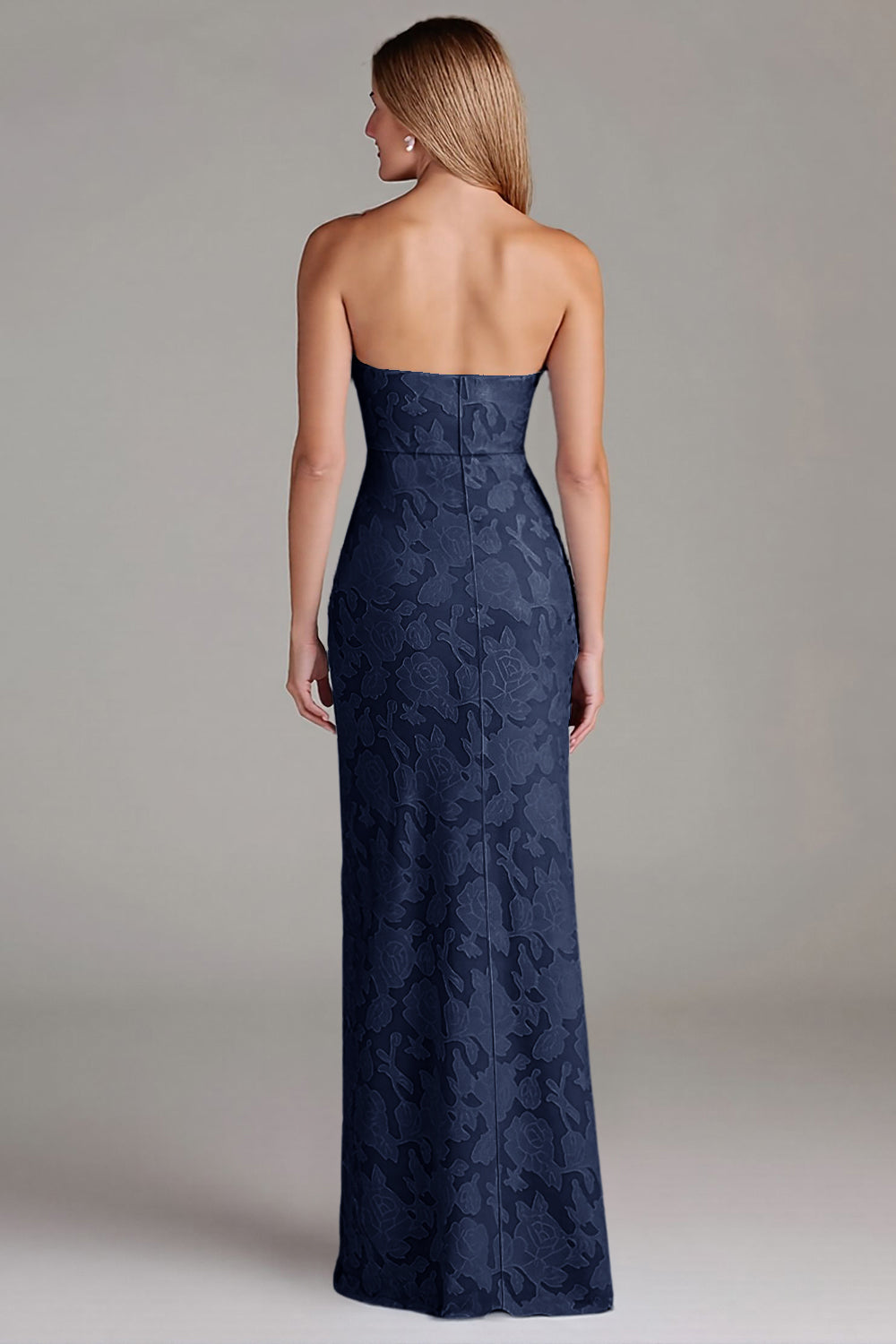 Robe de demoiselle d'honneur longue fourreau bustier bleu poussière
