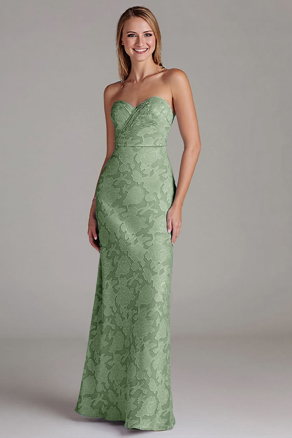 Robe de demoiselle d'honneur longue fourreau bustier bleu poussière