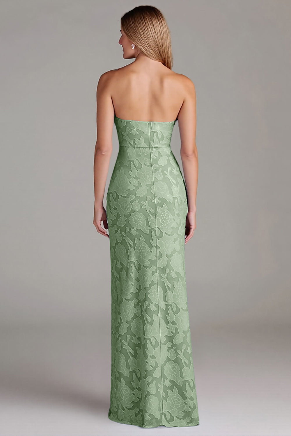 Robe de demoiselle d'honneur longue fourreau bustier bleu poussière