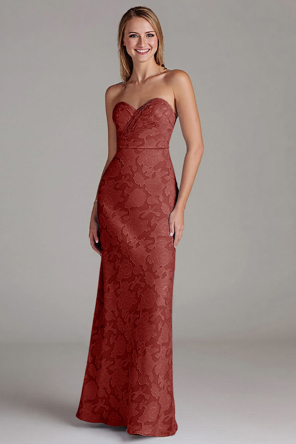 Robe de demoiselle d'honneur longue fourreau bustier bleu poussière