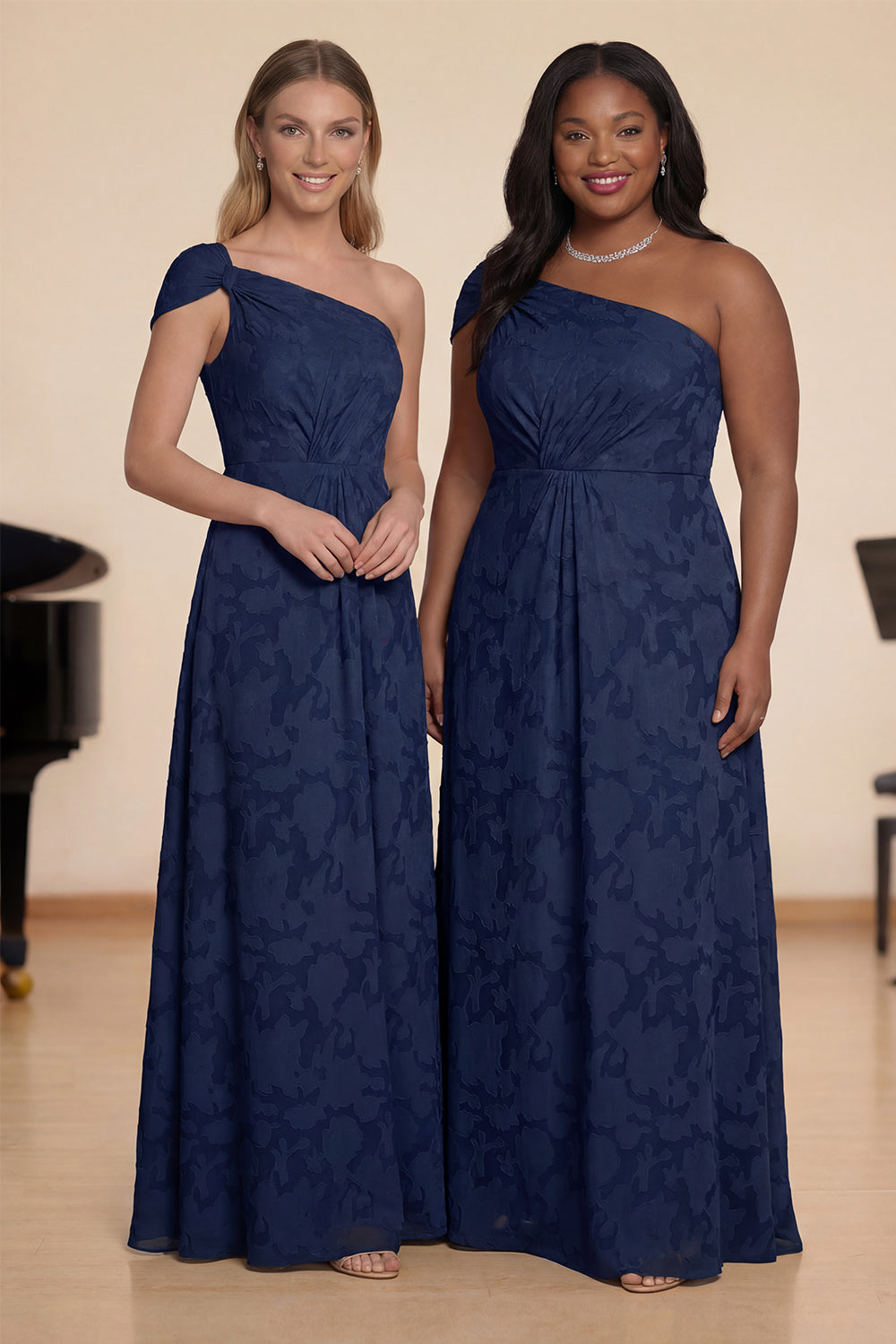 Robe de chœur longue coupe trapèze bleu marine à épaules dénudées