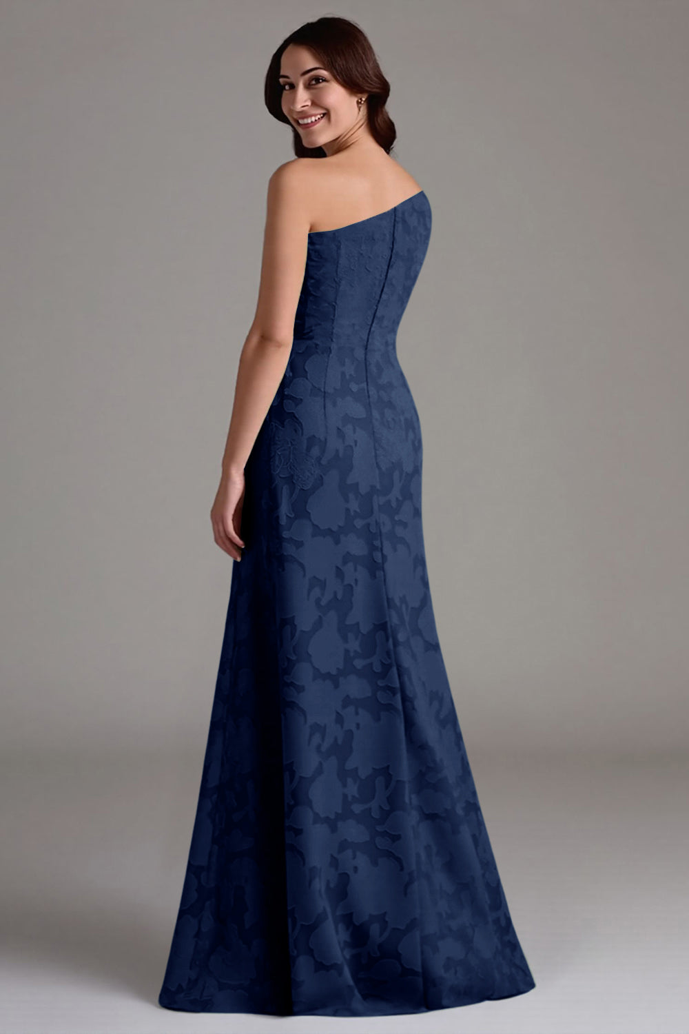 Robe de chœur longue coupe trapèze bleu marine à épaules dénudées