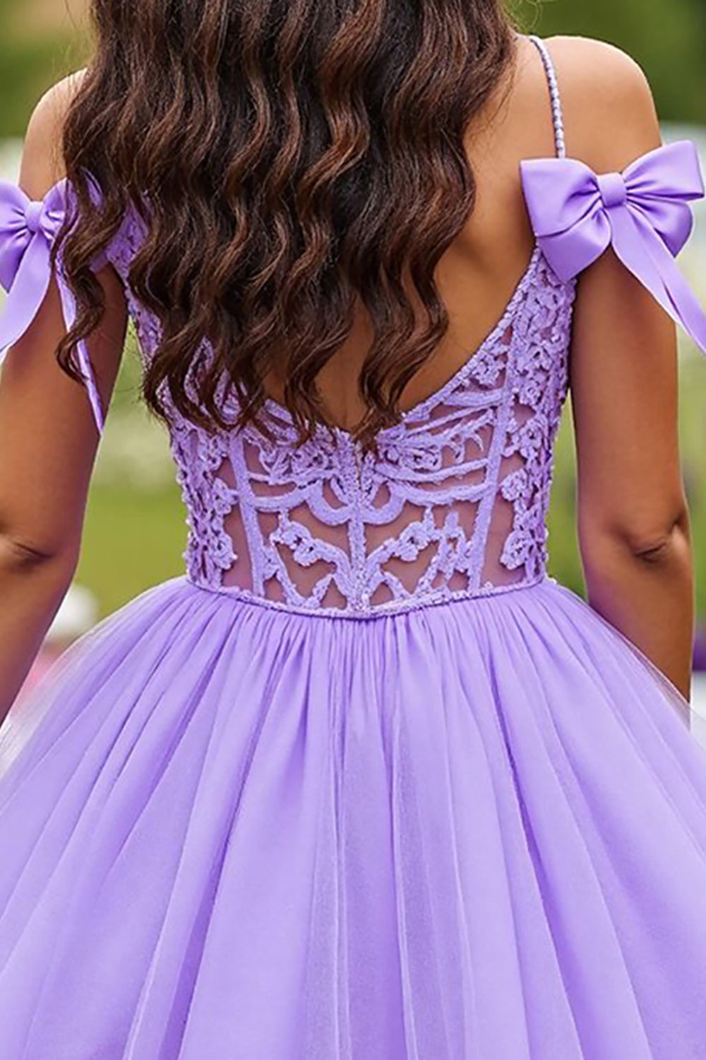 Lavender Tulle A-Line Short Prom Dress with Bows