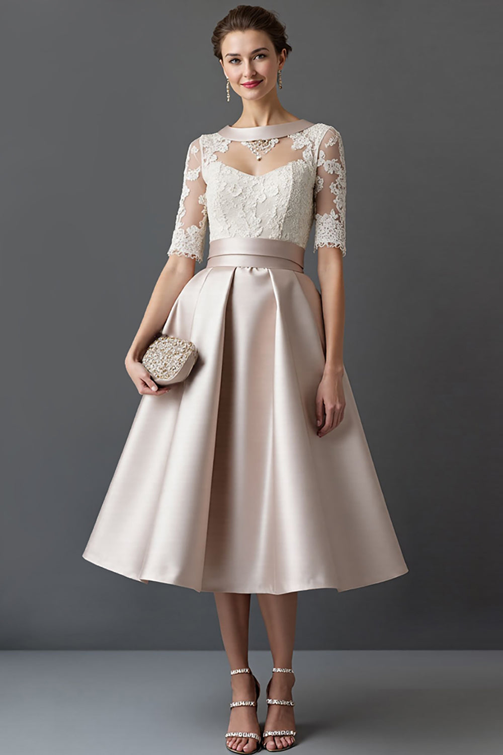 Apricot A Line Satin Mother Of The Bride Dress With Appliques