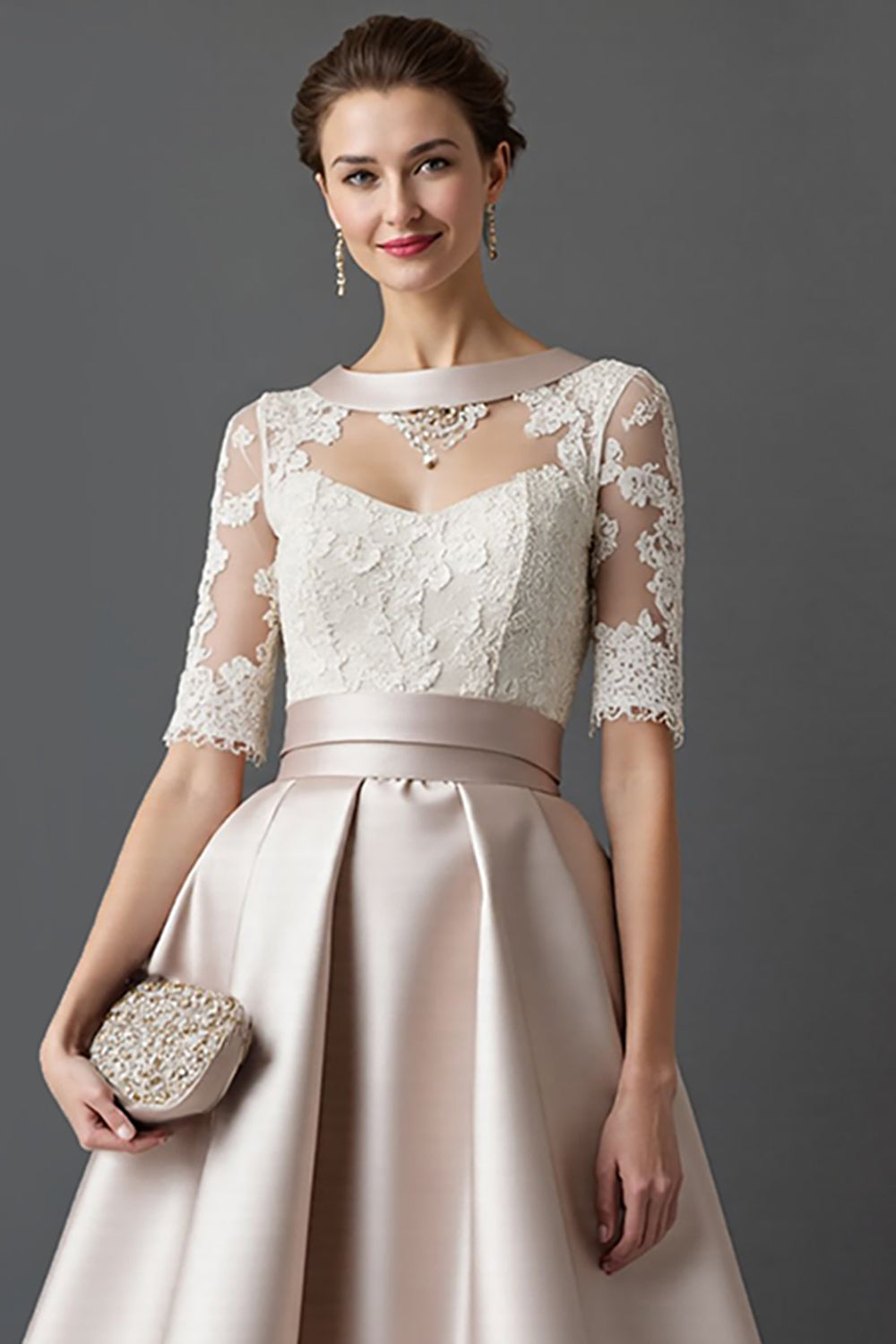 Apricot A Line Satin Mother Of The Bride Dress With Appliques