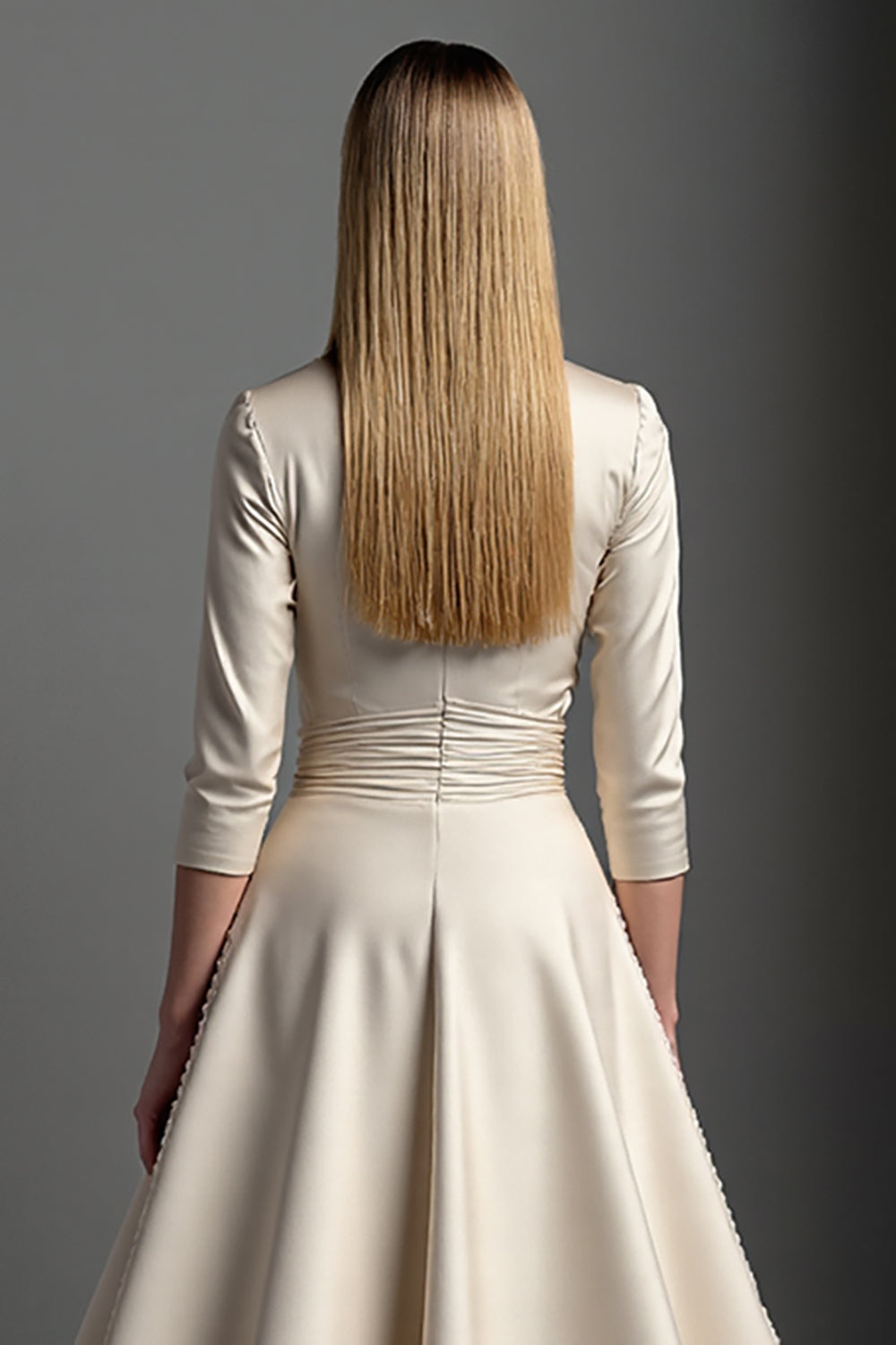 Satin Apricot A Line V Neck Mother Of The Bride Dress