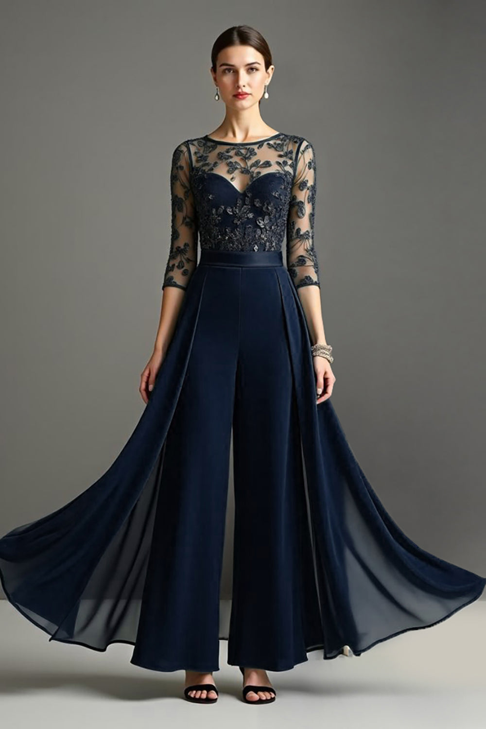 Navy Round Neck Mother Of The Bride Jumpsuit With Streamer