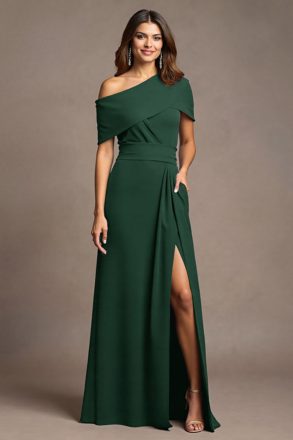Burgundy A-Line Long Mother Of The Bride Dress With Slit