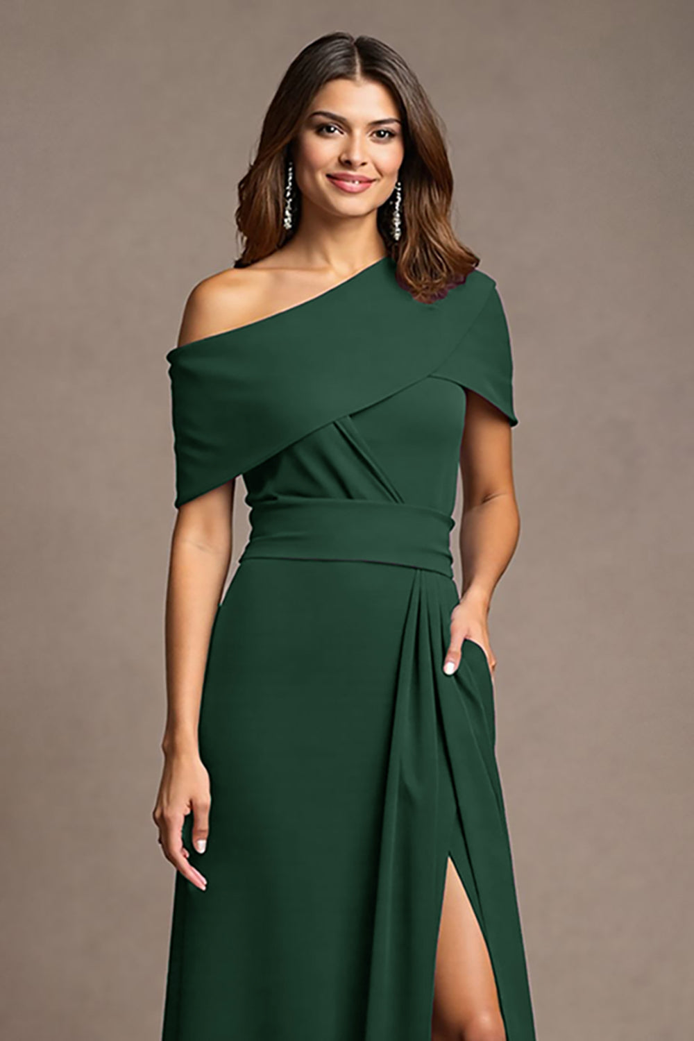 Burgundy A-Line Long Mother Of The Bride Dress With Slit