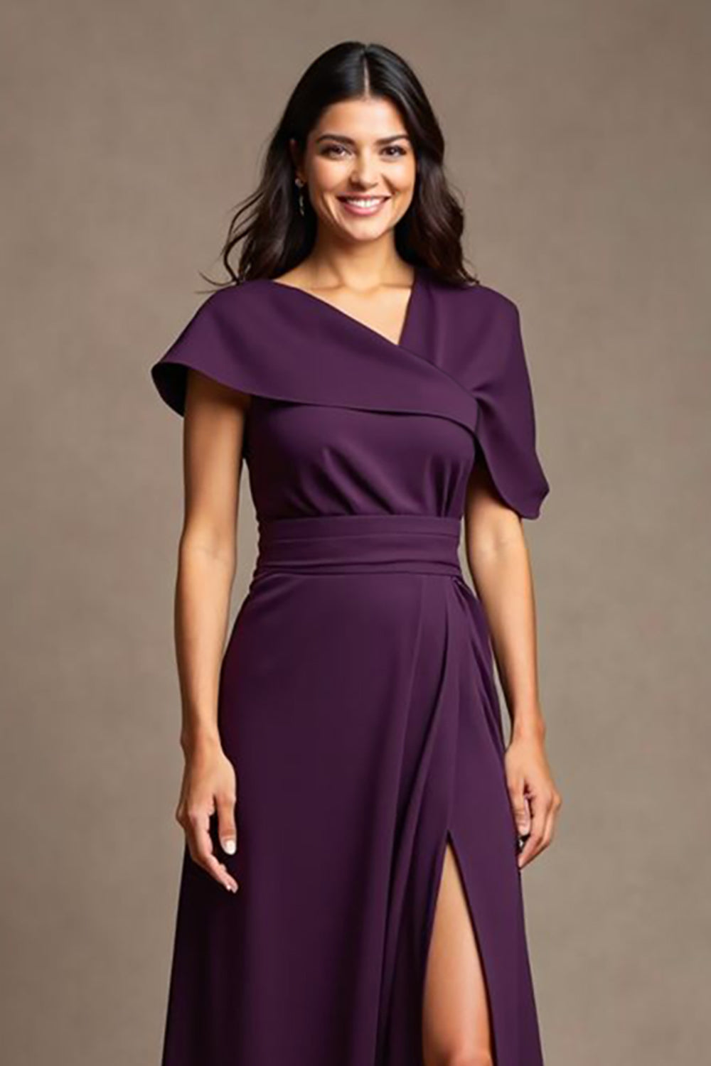 Grape A Line Long Mother Of The Bride Dress With Slit