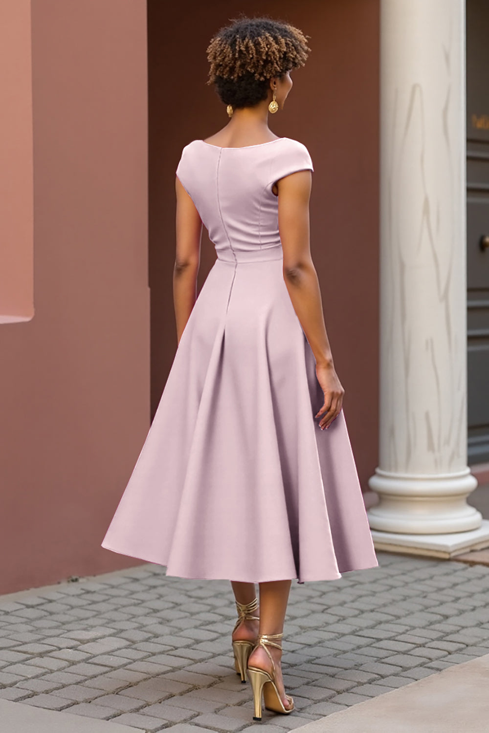 Dusty Rose A Line V Neck Mother Of The Bride Dress