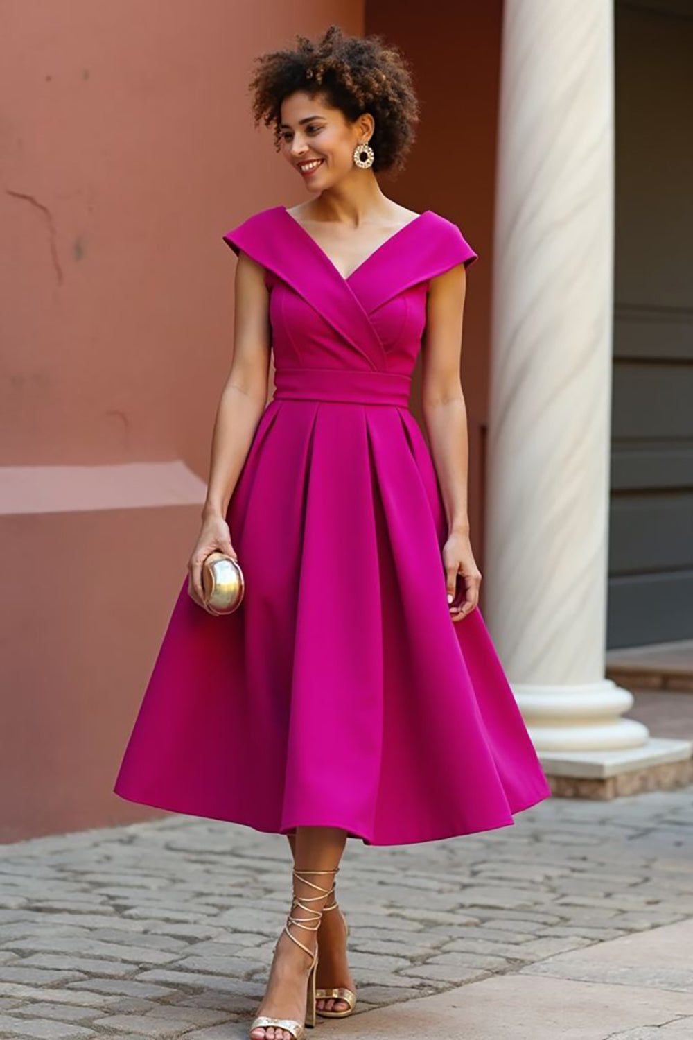 Dusty Rose A Line V Neck Mother Of The Bride Dress