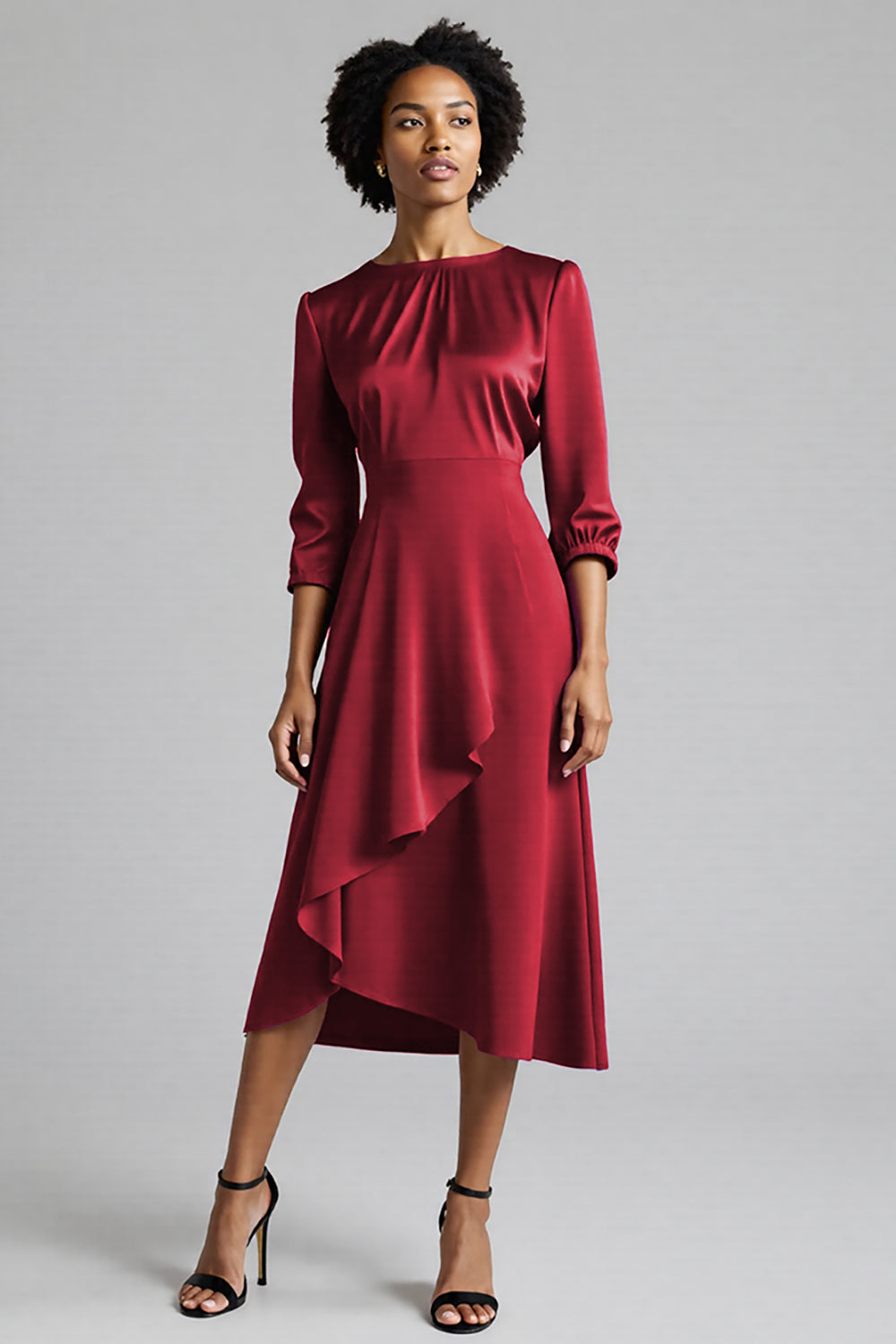 Robe de travail midi évasée prune à volants