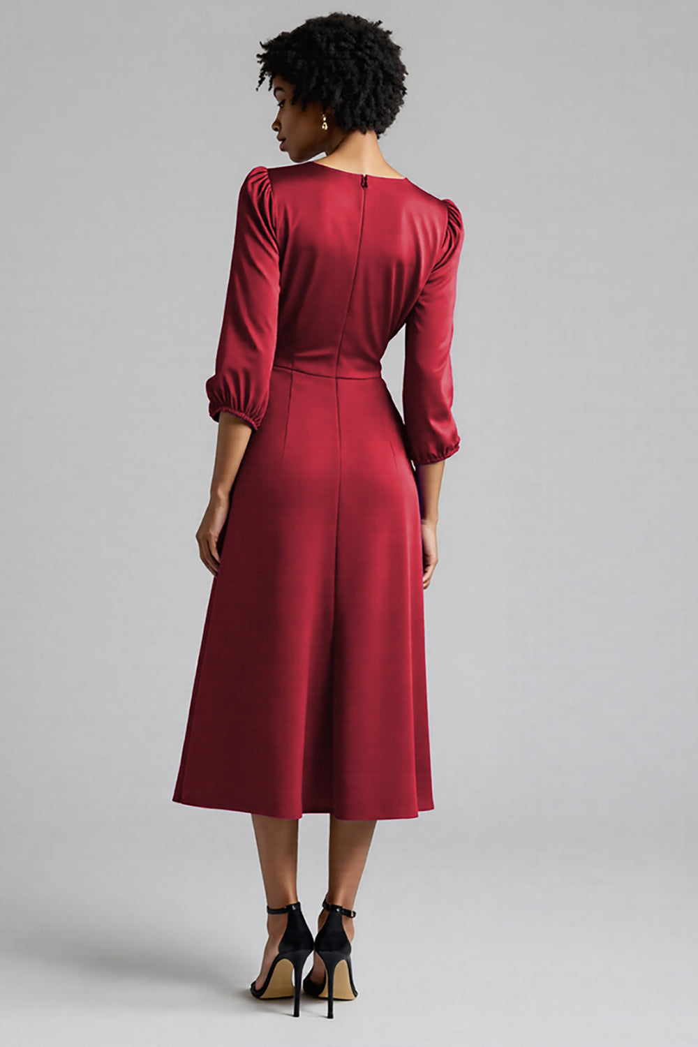 Robe de travail midi évasée prune à volants