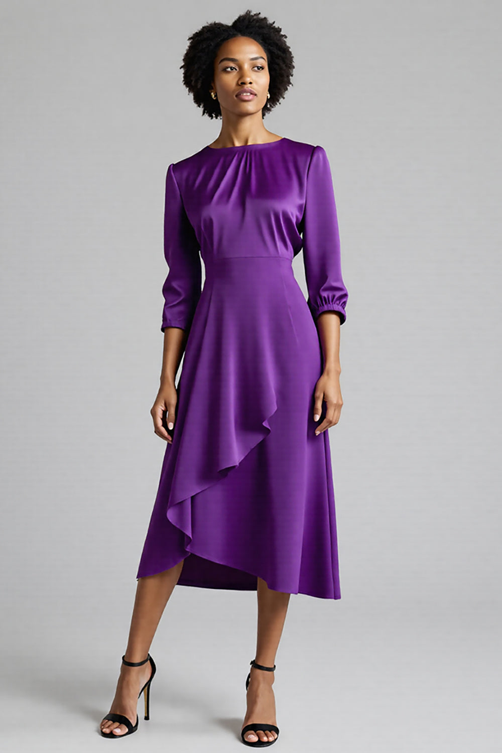 Robe de travail midi évasée prune à volants